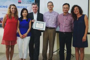 From right to Left: Lise Simonneau (PNV Education and Selection Manager), Gregory Thong and Paul Birckel (Société Générale), Pascal Lambert (Société Générale) and his wife, and Julie Tardieu (PNV General Manager).